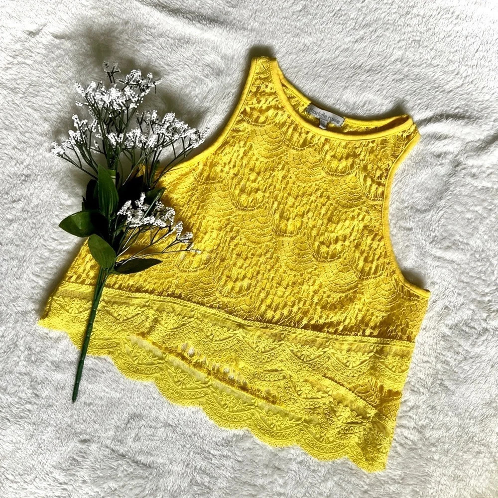 Charlotte Russe Yellow Lace Crop Top - XS